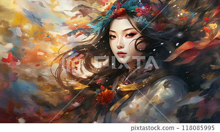 Beautiful Asian Woman in Authentic Dress Traditional Oriental AI Artwork 118085995