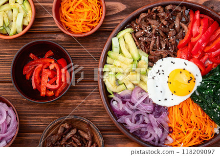 Bibimbap traditional korean food . Asian cooking photography 118209097