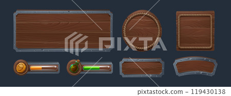 Wooden frames and boards for game ui design. 119430138