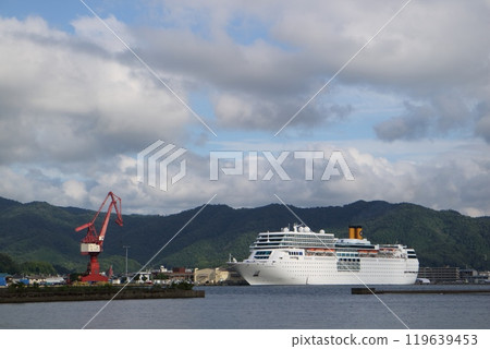 A luxury cruise ship at anchor 119639453