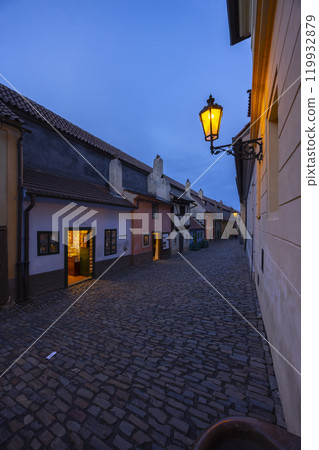 Golden Alley in Prague Castle, long row of small houses, Prague, Czech Republic 119932879