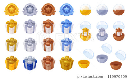 Ranking medal and gift box illustration material set 119970509