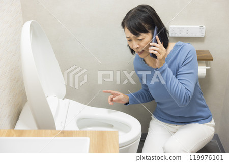 A woman requesting toilet repair 119976101