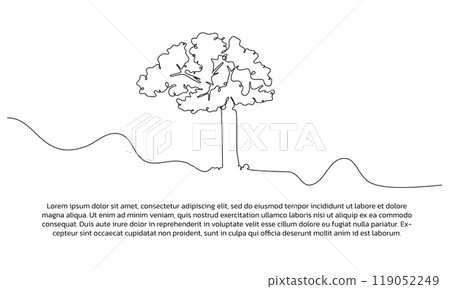 One line tree poster drawing with frame. Abstract minimal continuous line wall decor. 119052249