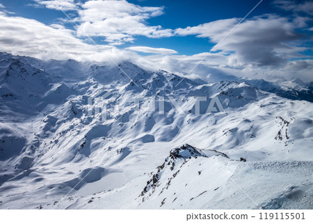 Ski slopes and mountains of Les Menuires in the french alps 119115501