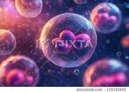 Microscopic detailed illustration of exosomes in a cellular environment 119182645