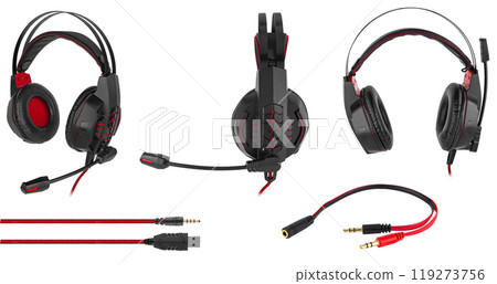 computer wired headphones, on a white background in insulation 119273756