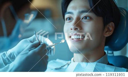 Man being treated by dentist 119311931