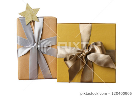 PNG, Mystery box, golden square boxes isolated on white background. 120400906