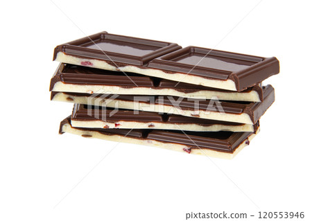 Dark and white double chocolate with berry isolated on the white background 120553946