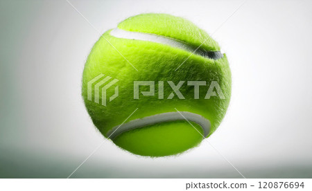 A tennis ball is shown in a close up shot 120876694