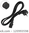 Mains power cable for pc, insulated on white background 120993598