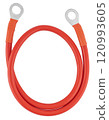 Insulated wire on ends with terminals, for battery on white background in insulation 120993605