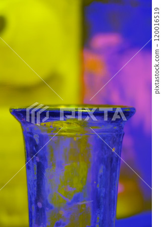 The neck of a vintage glass bottle, modified color scheme, colorful background in pastel colors 120016519