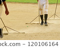 Baseball team members maintaining the grounds 120106164