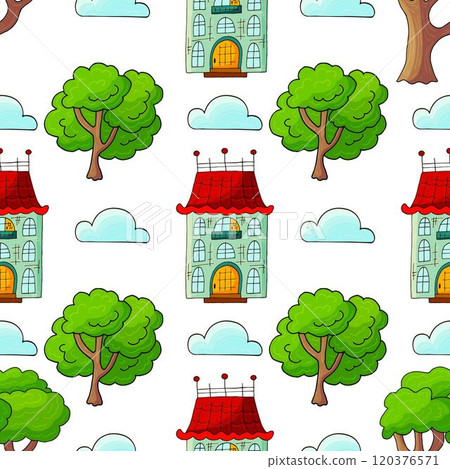 Seamless pattern with decorative colorful houses 120376571