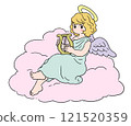 Illustration of an angel holding a lyre 121520359