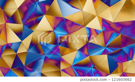 Abstract 3d rendering of multi colored golden blue surface. Futuristic background with lines and low poly triangle shape. High resolution 8k.	 121603662