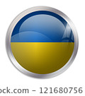 Ukraine flag - glossy circle button displays a colorful flag representing a country cultural identity and heritage. The essence of national pride and unity. 121680756