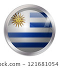 Uruguay flag - glossy circle button displays a colorful flag representing a country cultural identity and heritage. The essence of national pride and unity. 121681054