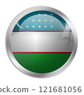 Uzbekistan flag - glossy circle button displays a colorful flag representing a country cultural identity and heritage. The essence of national pride and unity. 121681056