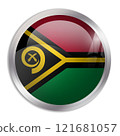 Vanuatu flag - glossy circle button displays a colorful flag representing a country cultural identity and heritage. The essence of national pride and unity. 121681057