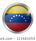 Venezuela flag - glossy circle button displays a colorful flag representing a country cultural identity and heritage. The essence of national pride and unity. 121681059