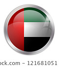 United Arab Emirates flag - glossy circle button displays a colorful flag representing a country cultural identity and heritage. The essence of national pride and unity. 121681051