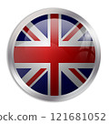 United Kingdom of Great Britain and Northern Ireland flag - glossy circle button displays a colorful flag representing a country cultural identity and heritage. The essence of national pride and unity 121681052