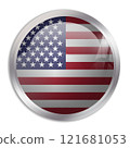 United States of America flag - glossy circle button displays a colorful flag representing a country cultural identity and heritage. The essence of national pride and unity. 121681053