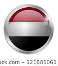 Yemen flag - glossy circle button displays a colorful flag representing a country cultural identity and heritage. The essence of national pride and unity. 121681061