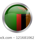 Zambia flag - glossy circle button displays a colorful flag representing a country cultural identity and heritage. The essence of national pride and unity. 121681062