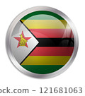 Zimbabwe flag - glossy circle button displays a colorful flag representing a country cultural identity and heritage. The essence of national pride and unity. 121681063