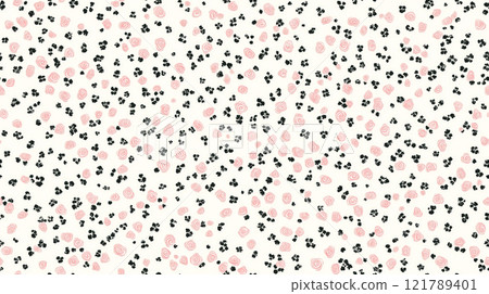 Seamless floral pattern with pink roses and black leaves on beige background 121789401