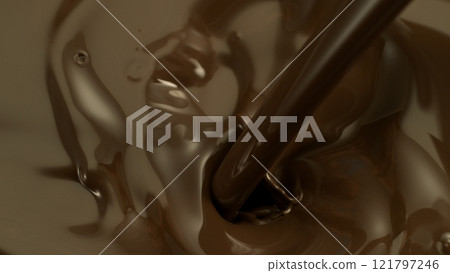 Freeze Motion of Whirling Melted Chocolate , Close-up 121797246