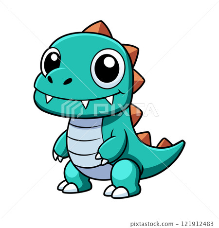 Fantasy Dino Icon Vector: Capture Children's Imagination with a Cute and Smiling T-Rex Illustration 121912483