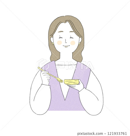 Woman holding a fork illustration 121933761