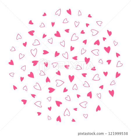 Outline and filled Hand drawn hearts Circular background texture in trendy pink. Valentines Day fond 121999538