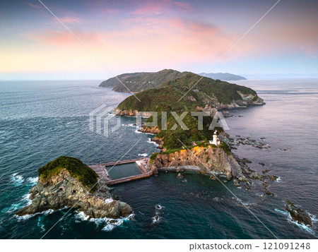 Sadamisaki Lighthouse on the Sadamisaki Peninsula on the island of Shikoku, Japan 121091248