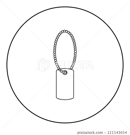 Dog tag military soldier animal tokens for collar with chain icon in circle round black color vector illustration image outline contour line thin style 121143014