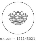 Bird's nest bird with egg icon in circle round black color vector illustration image outline contour line thin style 121143021