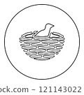 Bird's nest with bird icon in circle round black color vector illustration image outline contour line thin style 121143022