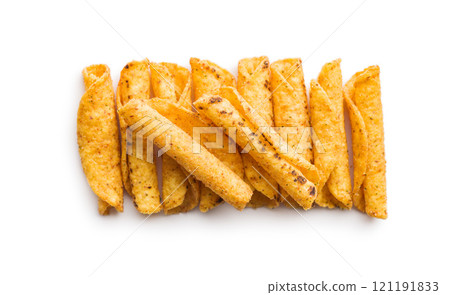 Rolled nachos tortilla chips isolated on white background. 121191833