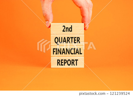 2nd quarter financial report symbol. Concept words 2nd quarter financial report on beautiful wooden blocks. Beautiful orange background. Business 2nd quarter financial report concept. Copy space. 121239524