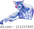 A watercolor stray cat in a heart-shaped eye mask 121257400