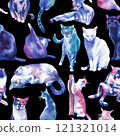 Seamless pattern of watercolor stray cats 121321014