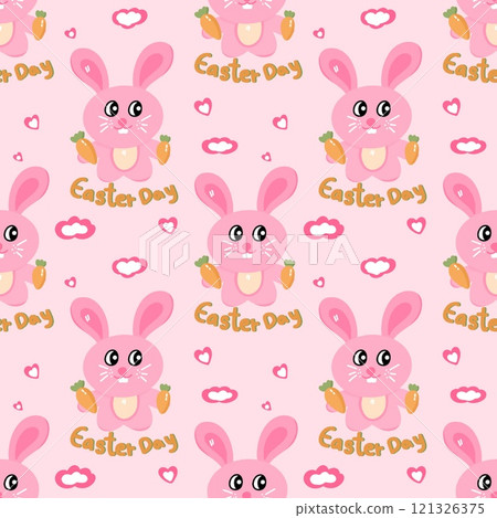 Easter cute rabbit and carrots on pink background illustration  121326375