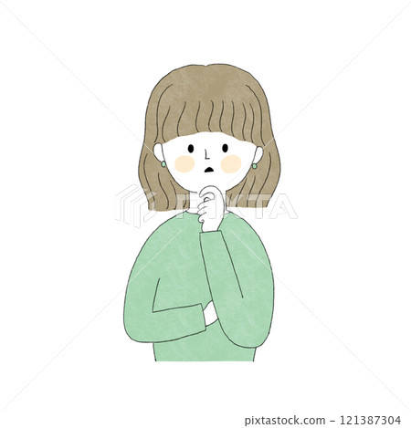 Illustration of a woman with a thinking expression 121387304