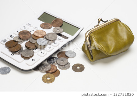 Purse, coins and calculator 122731020