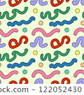 Colorful Abstract Seamless Pattern with Wavy Lines and Dots 122052430